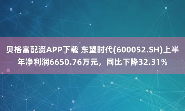 贝格富配资APP下载 东望时代(600052.SH)上半年净利润6650.76万元，同比下降32.31%