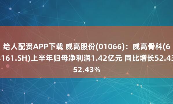给人配资APP下载 威高股份(01066)：威高骨科(688161.SH)上半年归母净利润1.42亿元 同比增长52.43%