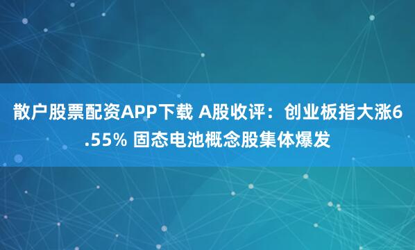 散户股票配资APP下载 A股收评：创业板指大涨6.55% 固态电池概念股集体爆发